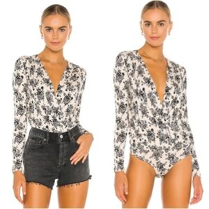 Intimately Free People Floral Print Bodysuit - Black and Cream OB1164849